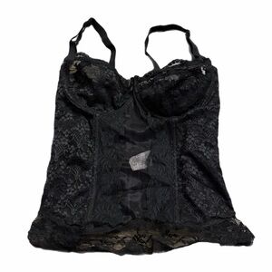 90s European Vintage Sunburst Lace Ruffle Hem Corset Top (Black) Size 34B/Small